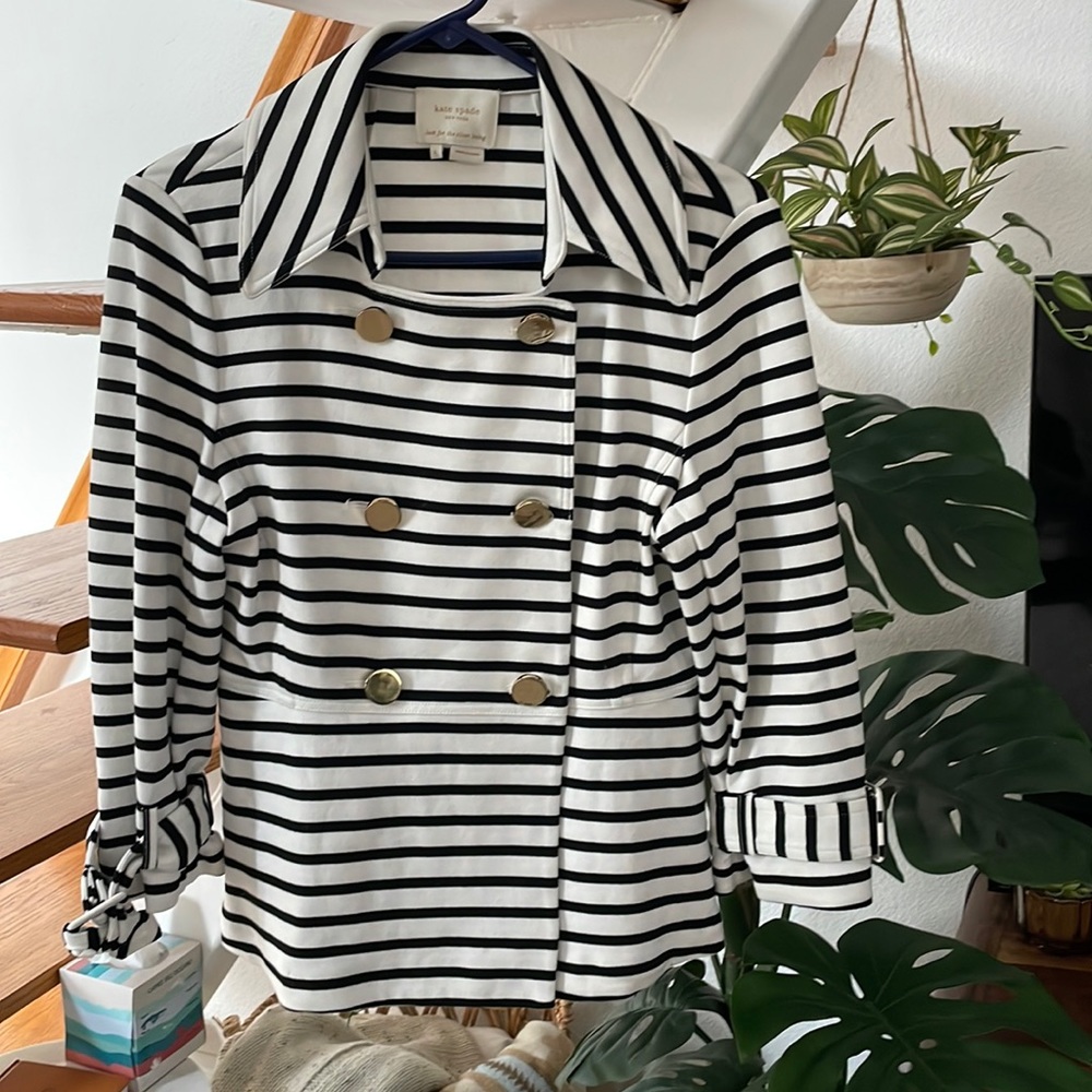 Kate Spade nautical stripe double breasted jacket in cream and black stripe